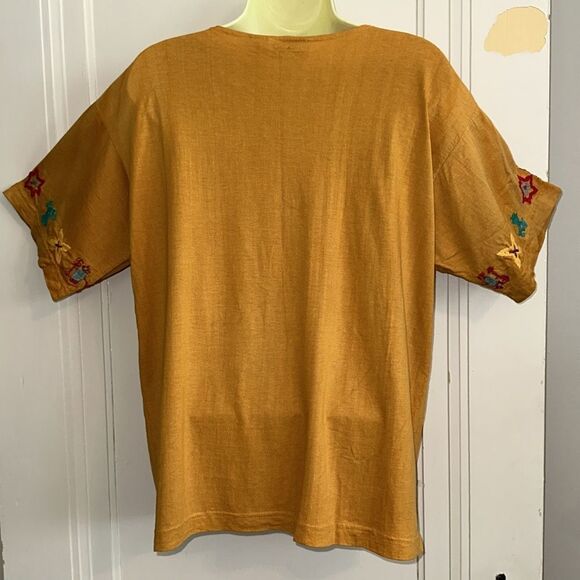 Vintage 80s/90s French Navy Gold/Orange Embroidered Neck & Sleeves Top - Picture 6 of 10